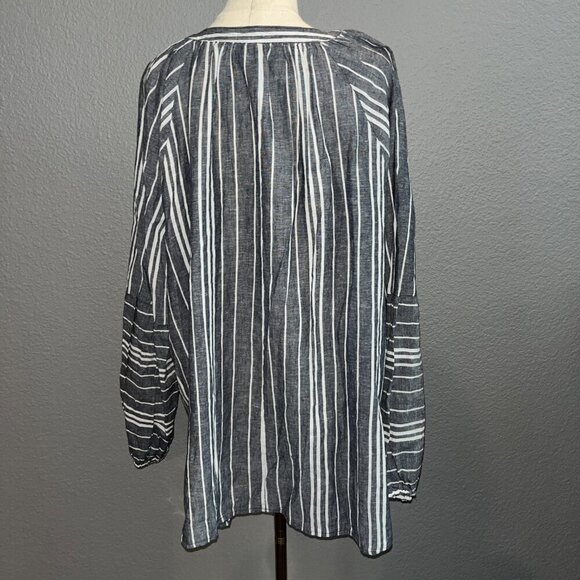 LANE BRYANT Long Balloon Sleeve Peasant Blouse - Linen Blend -Black & White - 26 - Picture 6 of 13